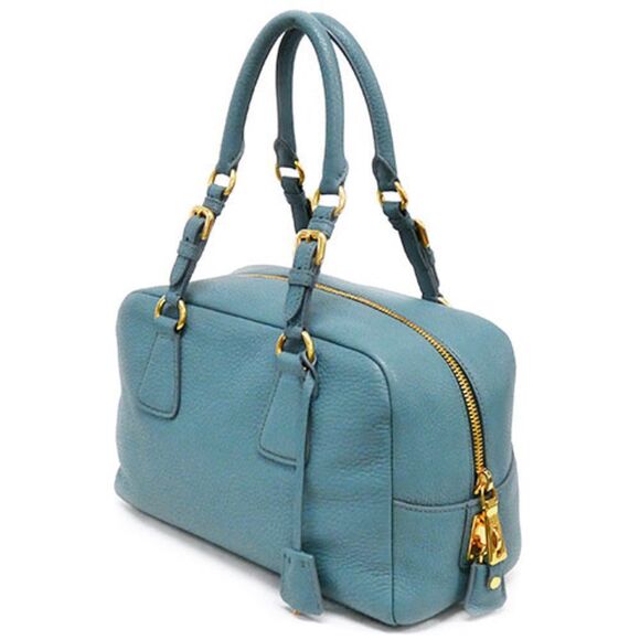 Prada Vit.daino Mini Boston Bag Leather Blue - Picture 5 of 11
